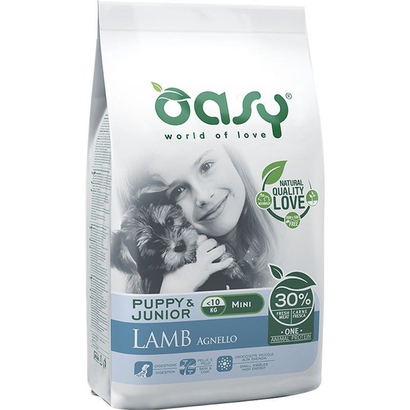 Oasy Dry Dog OAP Puppy Mini Монопротеин сухой корм для щенков и юниоров мелких пород с ягненком