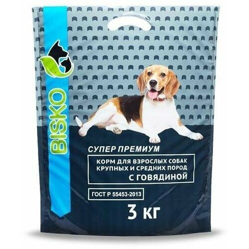 Сухой корм биско/BISKO супер премиум для взрослых собак 3 кг.
