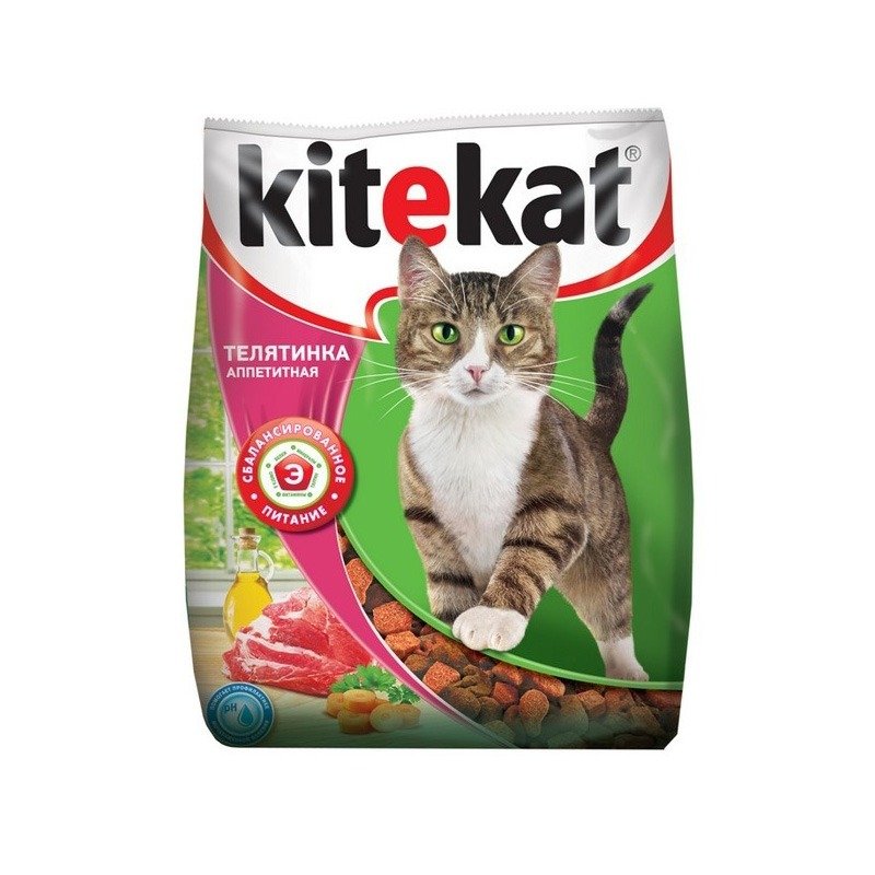 Kitekat полнорационный сухой корм для кошек, с аппетитной телятинкой