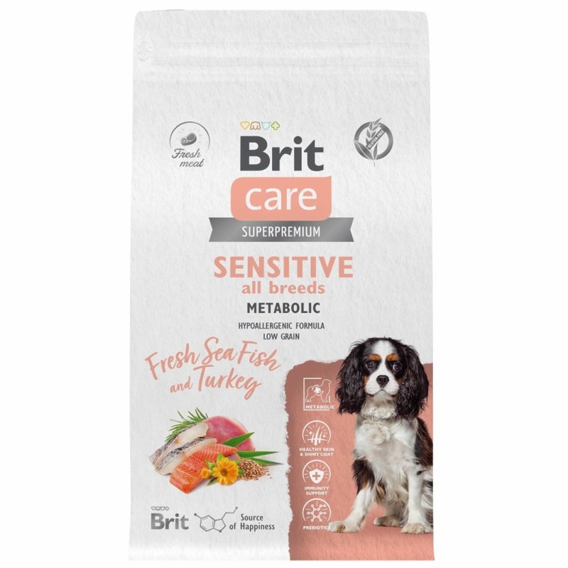 Brit Care Brit Care сухой корм с морской рыбой и индейкой для взрослых собак всех пород для улучшения обмена веществ (12 кг)