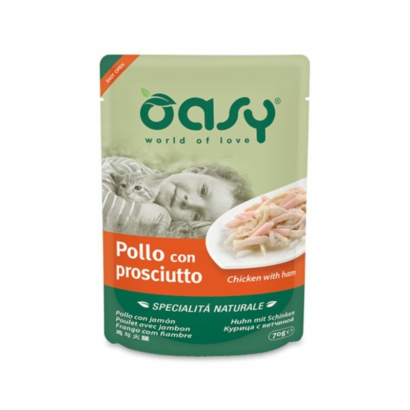 Oasy Wet Cat Specialita Naturali Chicken Ham влажный корм для взрослых кошек, дополнительное питание с курицей и ветчиной, в паучах - 70 г