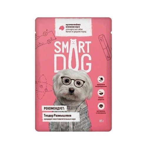 Smart Dog 12 шт Паучи для взрослых собак малых и средних пород кусочки ягненка в нежном соусе 1 кг