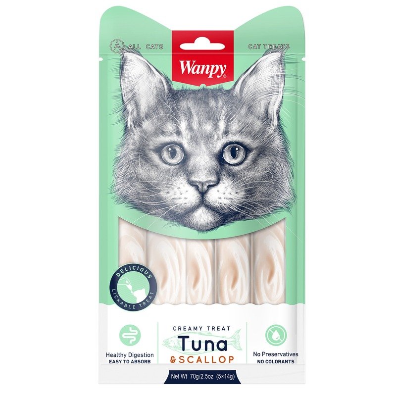 Wanpy Cat лакомство для кошек «нежное пюре» из тунца и гребешк - 70 г