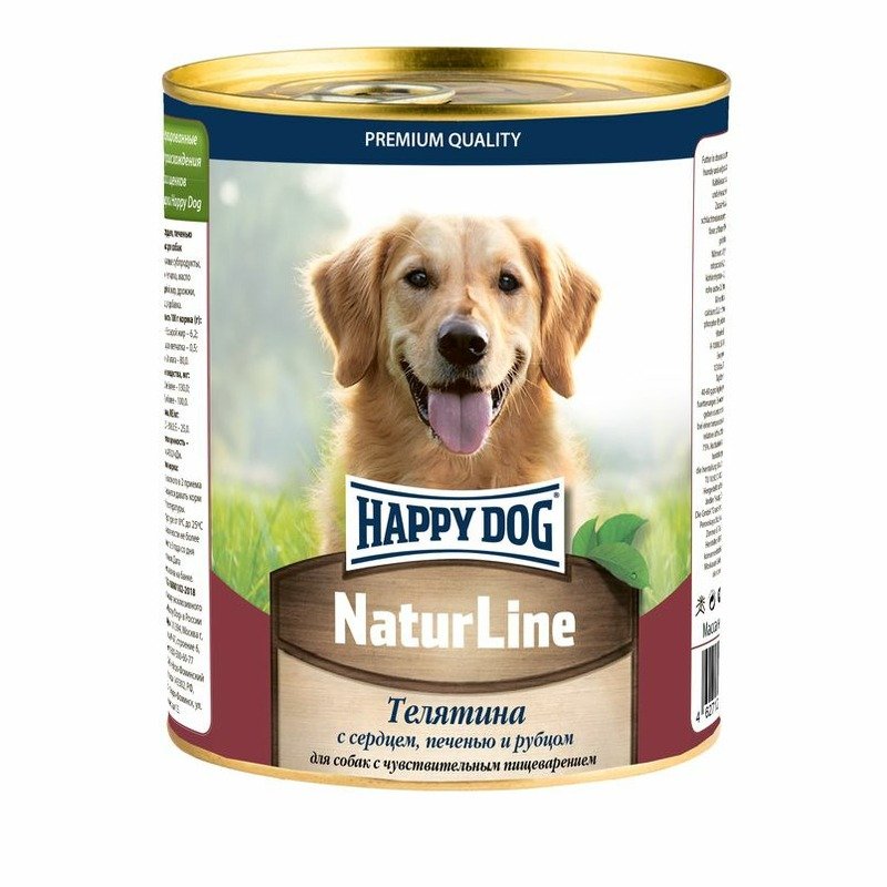 HAPPY DOG Влажный корм Happy Dog Natur Line для взрослых собак всех пород полноценный консервированный с телятиной, сердцем, печенью и рубцом - 970 г