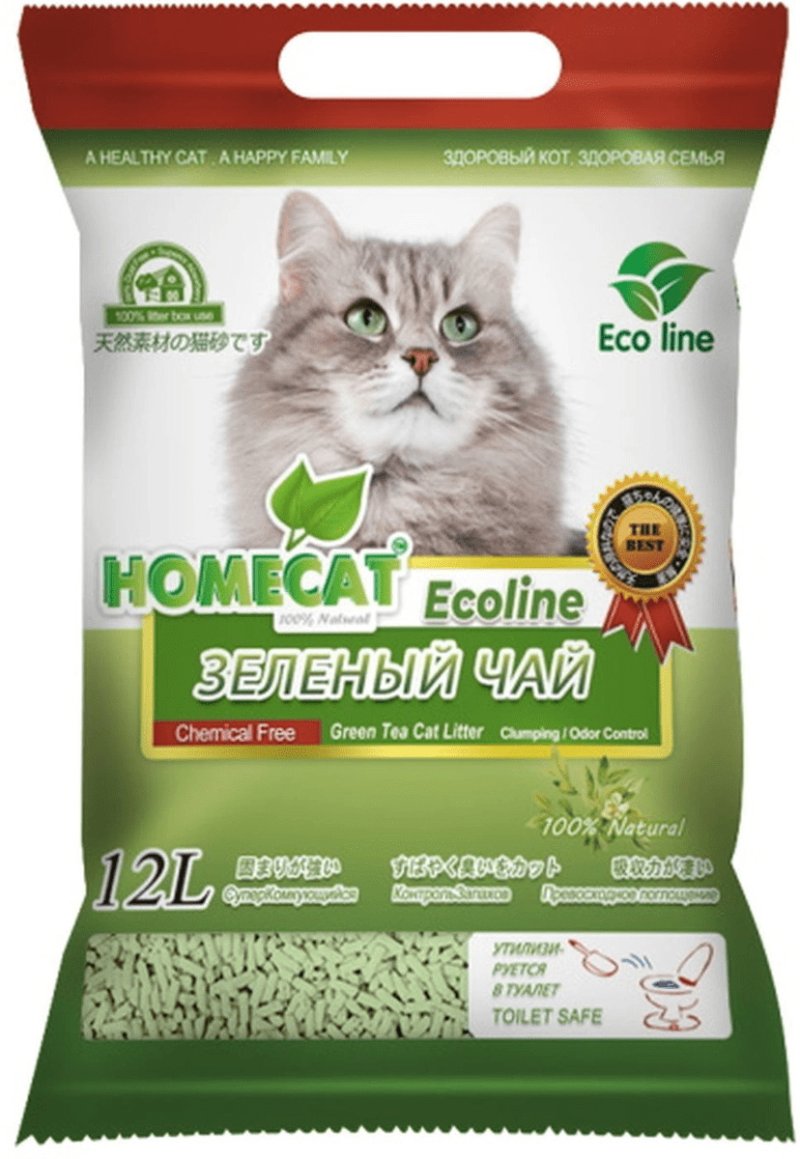 Homecat наполнитель Homecat наполнитель комкующийся наполнитель 'Эколайн' с ароматом зеленого чая (12 л)