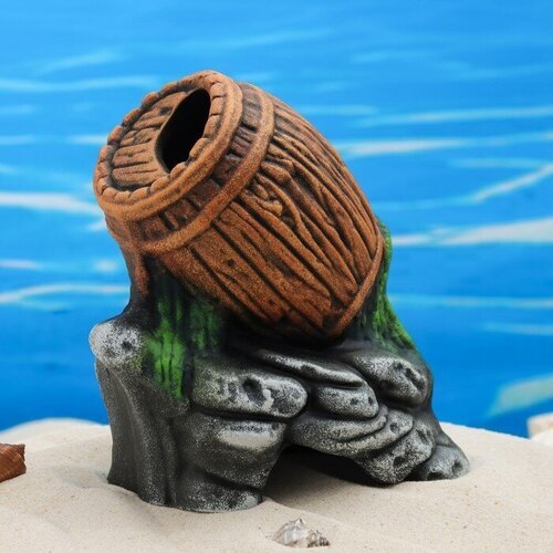 Sima-land Декор для аквариума 'Бочка на камнях', керамический, 13 x 10 x 17 см