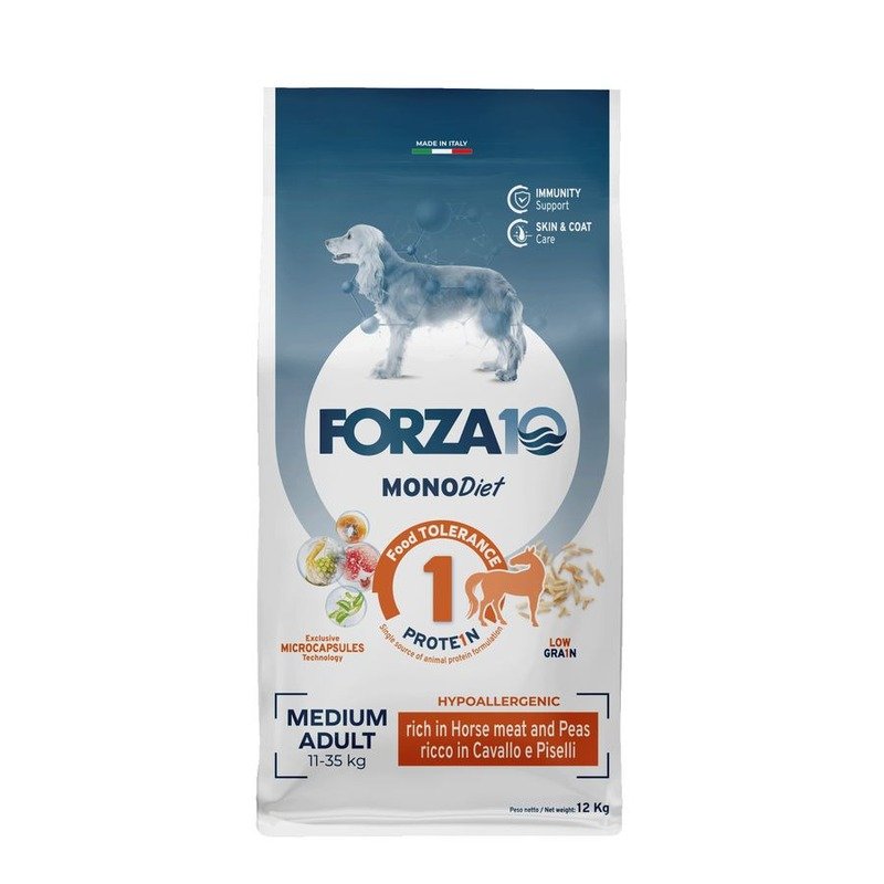 Forza10 Med Diet Low Grain Cav полнорационный диетический корм для взрослых собак средних пород из конины, гороха и риса с микрокапсулами - 12 кг