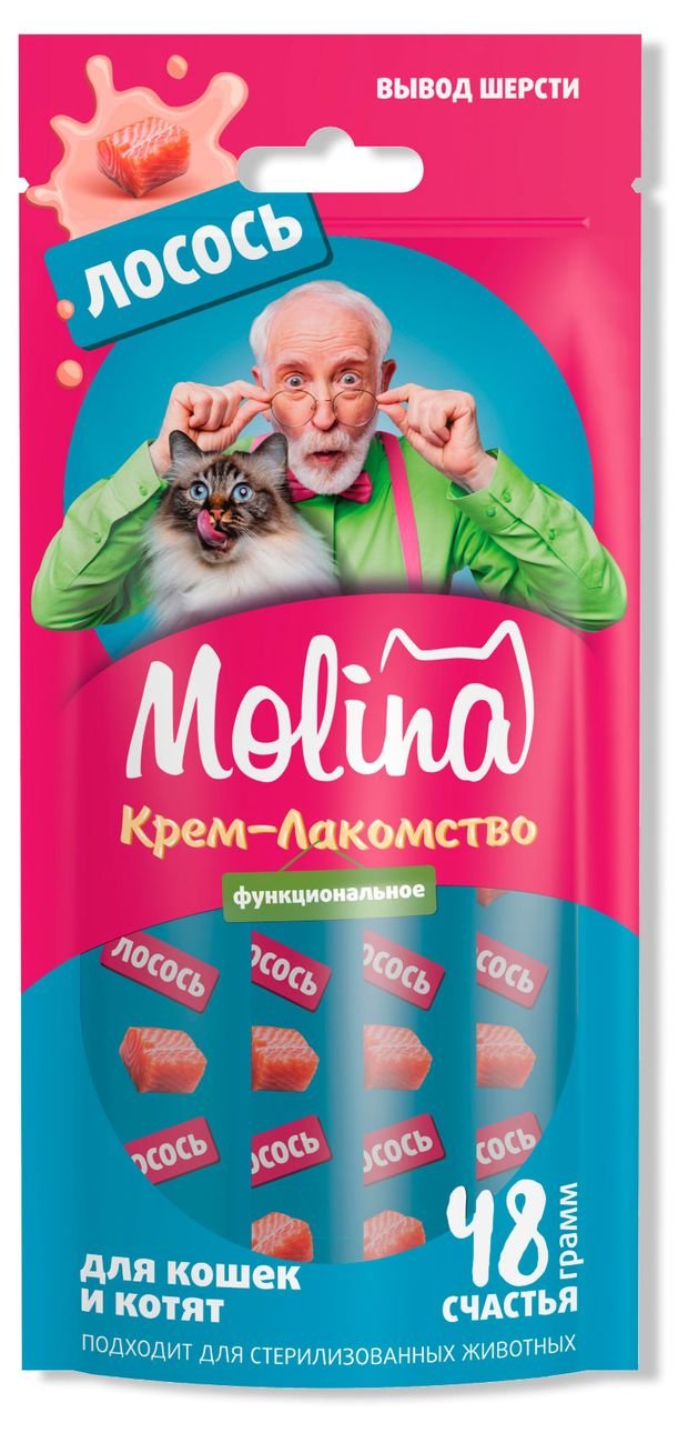 Крем-лакомство для кошек и котят Molina лосось, 48 г