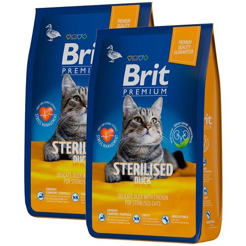 BRIT PREMIUM CAT DUCK & CHICKEN для взрослых кастрированных котов и стерилизованных кошек с уткой и курицей (8 + 8 кг)