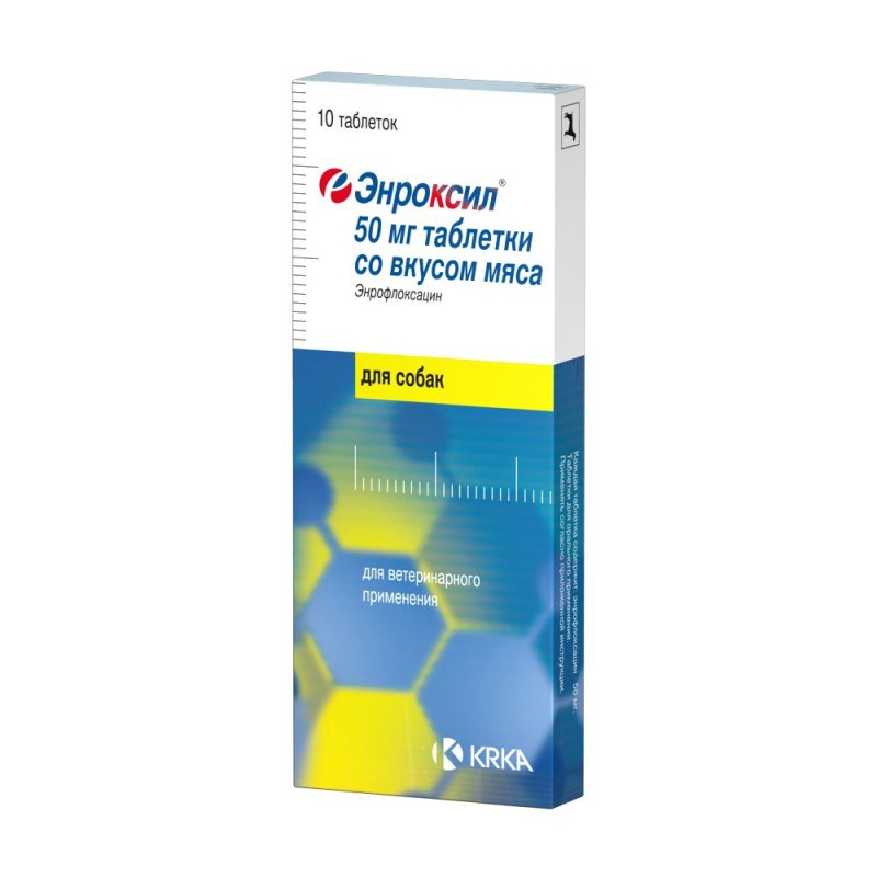 Препарат антимикробный KRKA Энроксил, со вкусом мяса упаковка 50мг 10 таб.