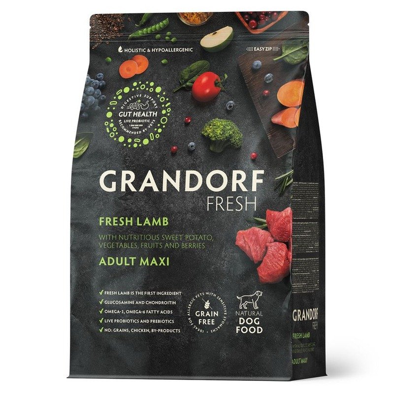 Grandorf Fresh Grain Free Dog Adult Maxi Lamb & Sweet Potato Сухой корм беззерновой с живыми пробиотиками для взрослых собак крупных пород с ягненком и бататом - 3 кг