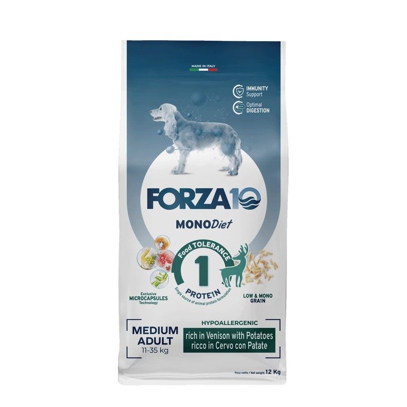 Forza10 Medium Diet сухой корм для взрослых собак средних пород при аллергии из оленины с картофелем с микрокапсулами - 12 кг