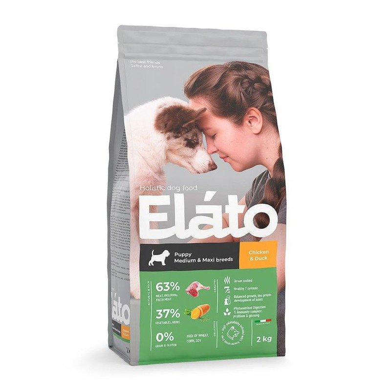 Elato Holistic сухой корм для щенков средних и крупных пород с курицей и уткой - 2 кг