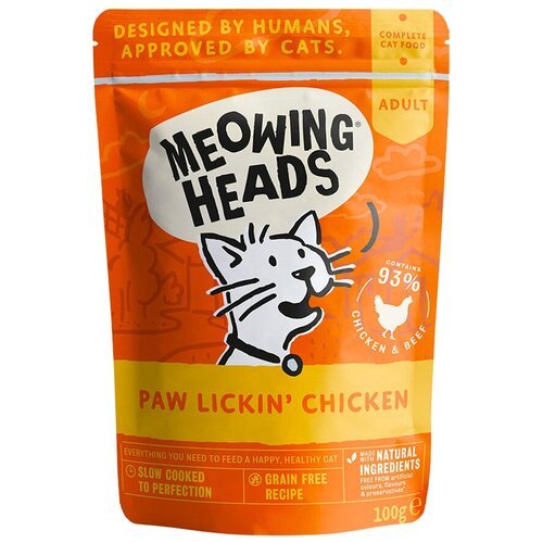 Влажный корм для кошек Meowing Heads беззерновой, с курицей, с говядиной 100 г (кусочки в бульоне)