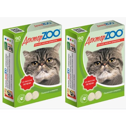 Мультивитаминное лакомство для кошек Доктор ZOO cо вкусом печени, 90 шт, 2 уп