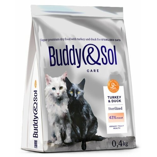 Сухой корм для взрослых стерилизованных кошек Buddy&Sol Adult Sterilized, с индейкой и уткой, 400 гр