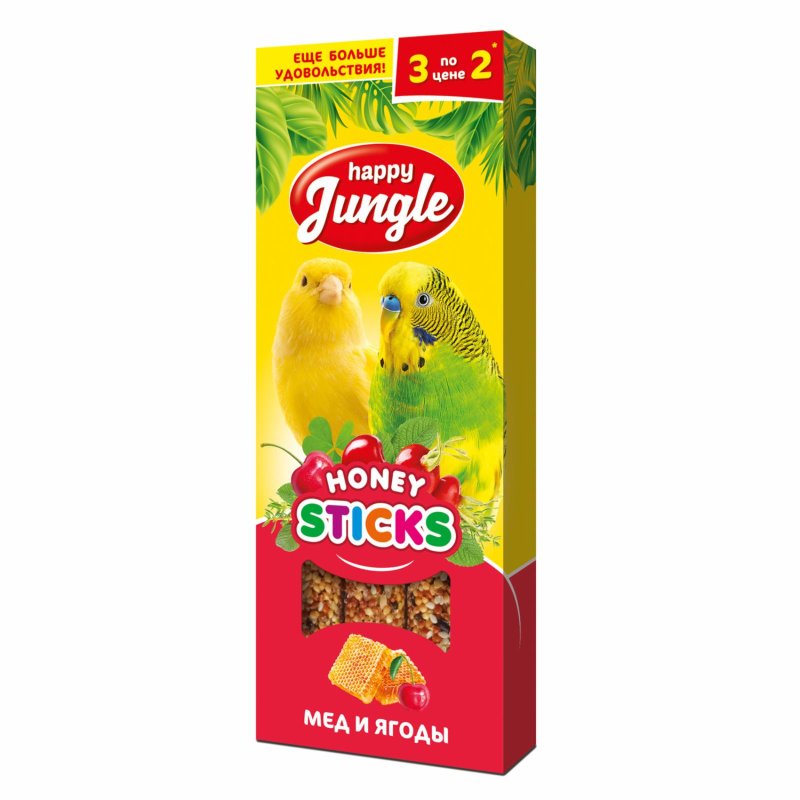 Happy Jungle Happy Jungle палочки д/птиц мед и ягоды 3 шт 90 гр (90 г)