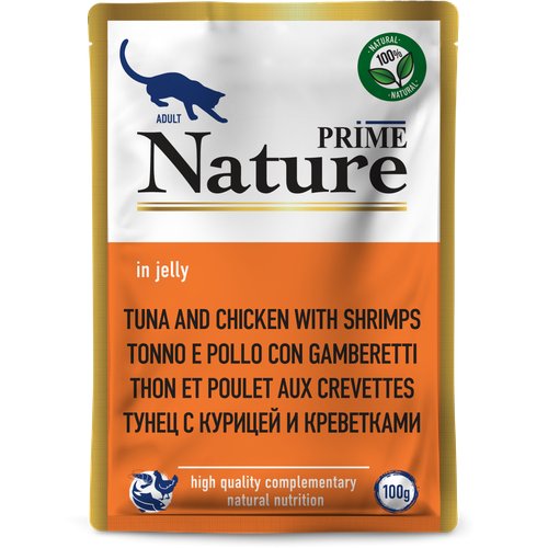 Prime (Прайм) Nature Пауч для взрослых кошек с тунцом, курицей и креветками в желе 100 г 5 шт