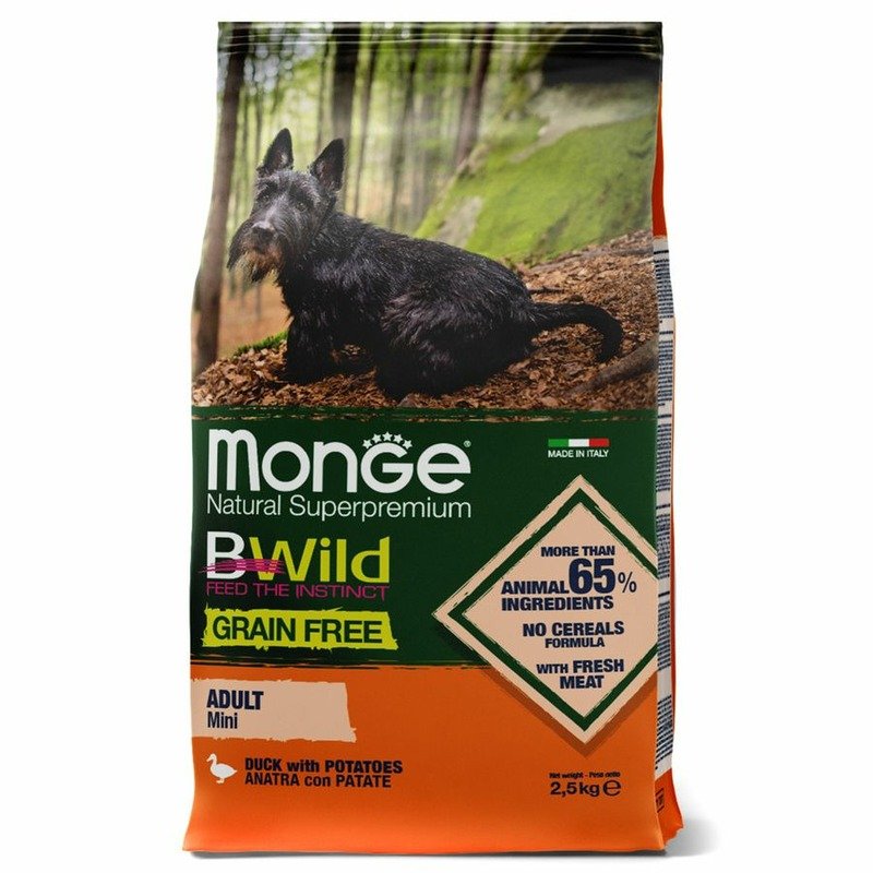 Monge Monge Dog BWild GRAIN FREE Mini беззерновой корм из мяса утки с картофелем для взрослых собак мелких пород 2,5 кг