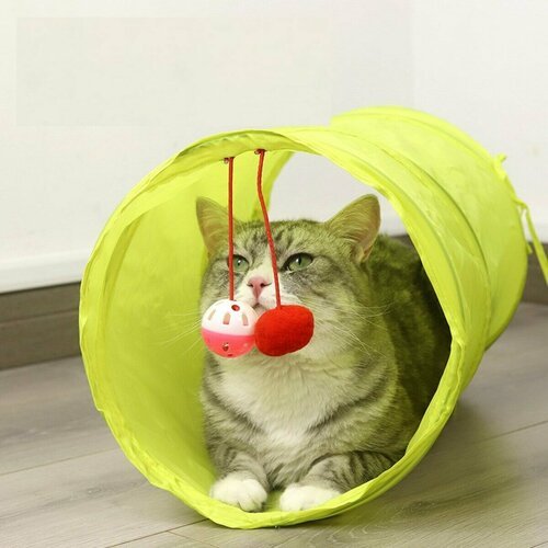 Тоннель для кошек с игрушкой и мячиком, Bentfores (ф 25 см, длина 45 см, салатовый, 34867)