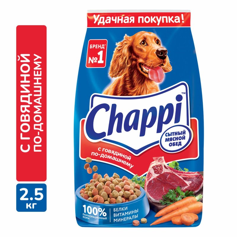 Chappi Chappi сухой для собак «Сытный мясной обед. С говядиной по-домашнему» (15 кг)