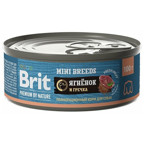 Консервы Brit Premium by Nature с ягненком и гречкой для взрослых собак мелких пород, 100гр, 2шт