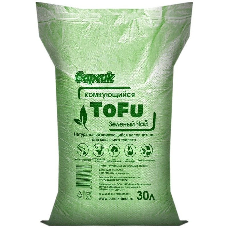 Барсик наполнитель ToFu комкующийся для взрослых кошек, зеленый чай