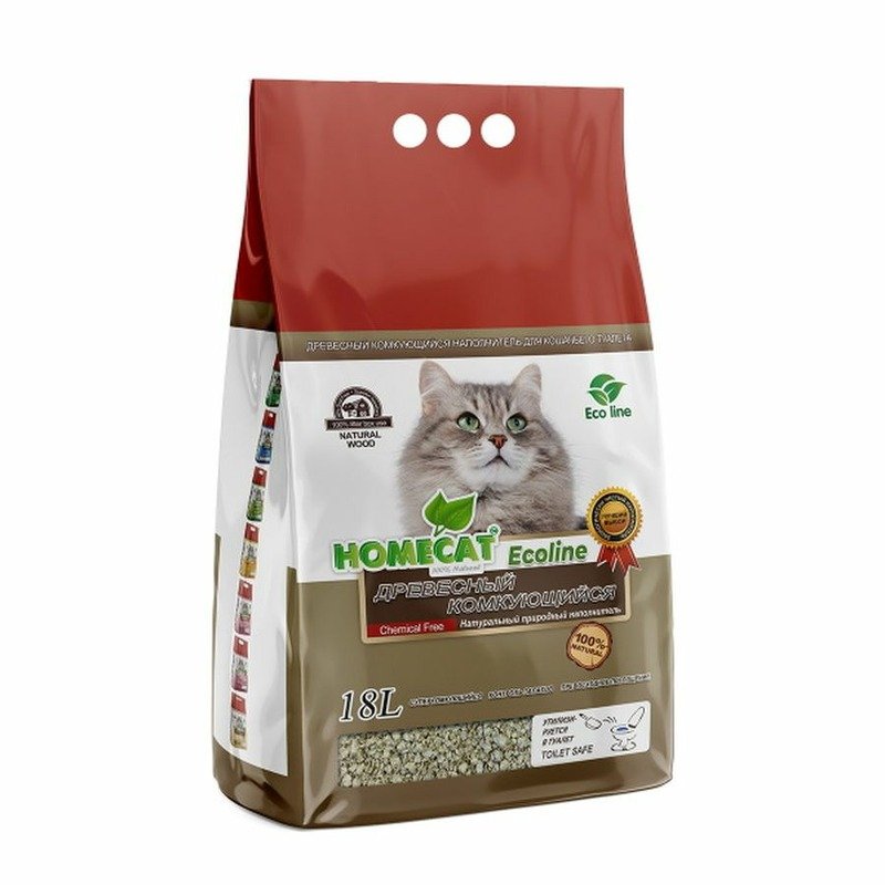 Homecat Ecoline наполнитель для кошек, комкующийся, древесный - 18 л, 6 кг