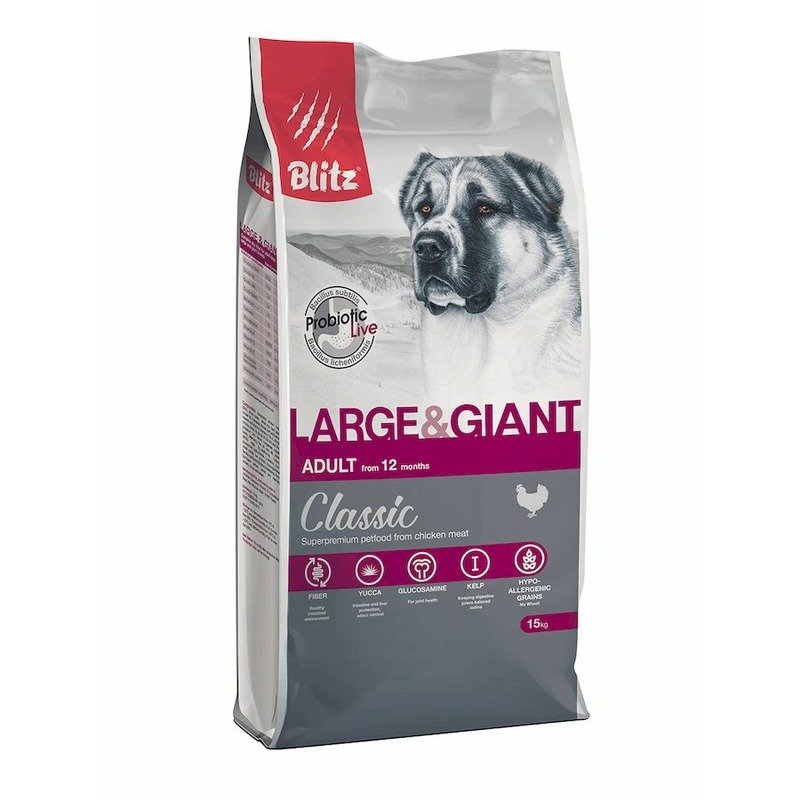 Blitz Classic Adult Large & Giant Breed полнорационный сухой корм для собак крупных и гигантских пород, с курицей