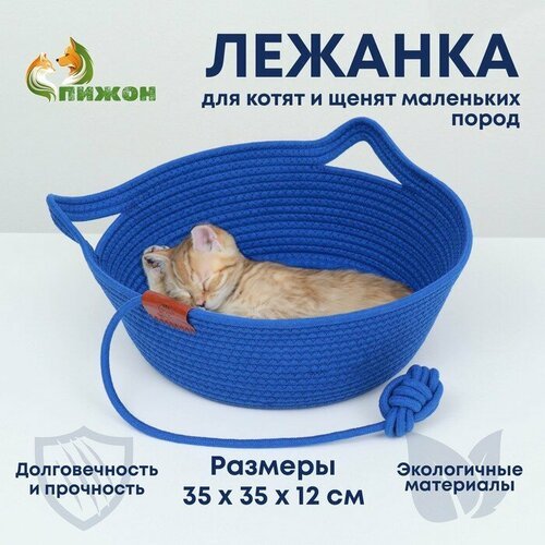 Экологичный лежак для животных (хлобчатобумажный), 35 х 35 х 12 см, вес до 5 кг, синий