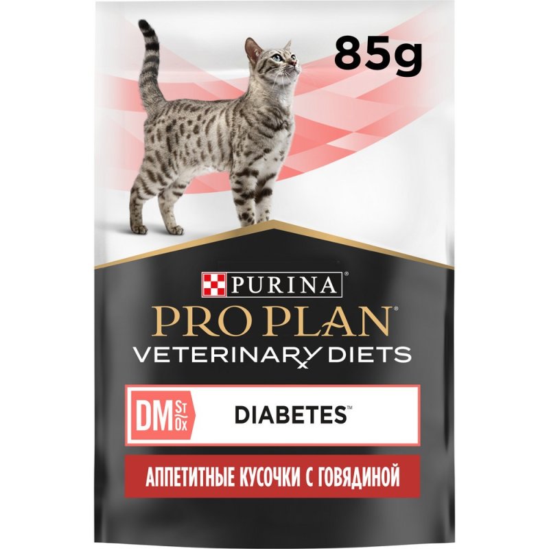 Корм для кошек Pro Plan Veterinary Diets DM при сахарном диабете, с говядиной пауч 85г