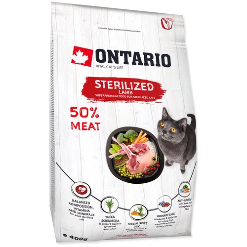 Сухой корм для стерилизованных кошек Ontario с ягненком 400 г