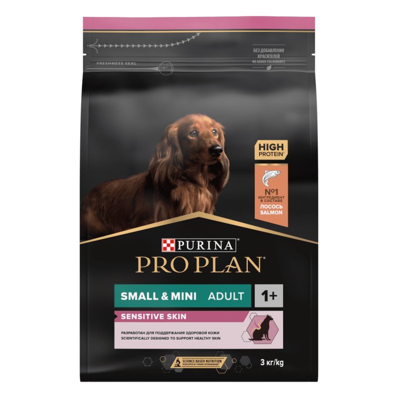 Purina Pro Plan Корм Purina Pro Plan для взрослых собак мелких и карликовых пород с чувствительной кожей, с высоким содержанием лосося (7 кг)