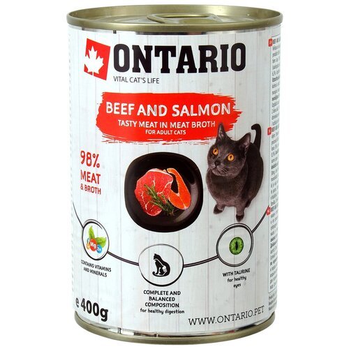 Влажный корм для кошек Ontario с говядиной, с лососем 400 г (паштет)