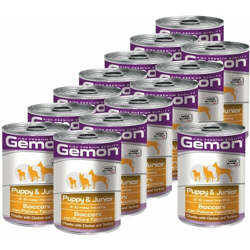Gemon Dog консервы для щенков кусочки курицы с индейкой 415г х 14шт.