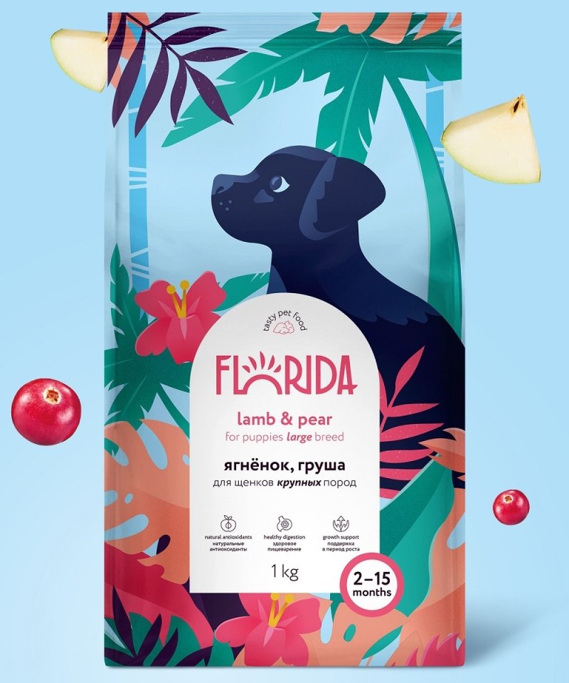 FLORIDA FLORIDA сухой корм для щенков крупных пород с ягненком и грушей (14 кг)