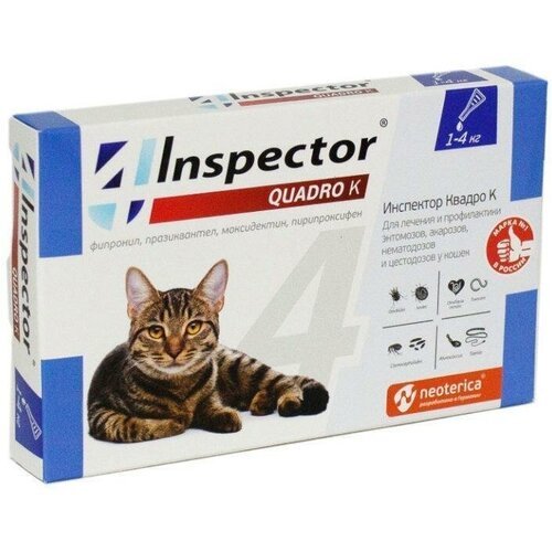 Капли от блох и клещей для кошек Inspector Quadro K от 1 до 4 кг