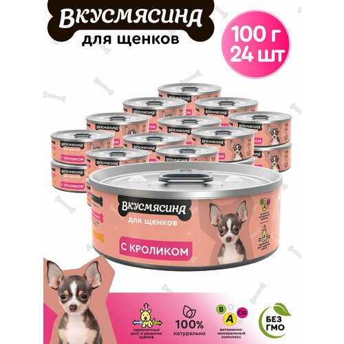 Корм консервированный для щенков вкусмясина с кроликом, 100 г х 24 шт.