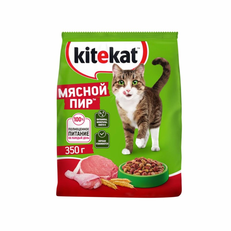 Kitekat Kitekat сухой полнорационный корм для взрослых кошек Мясной Пир (800 г)