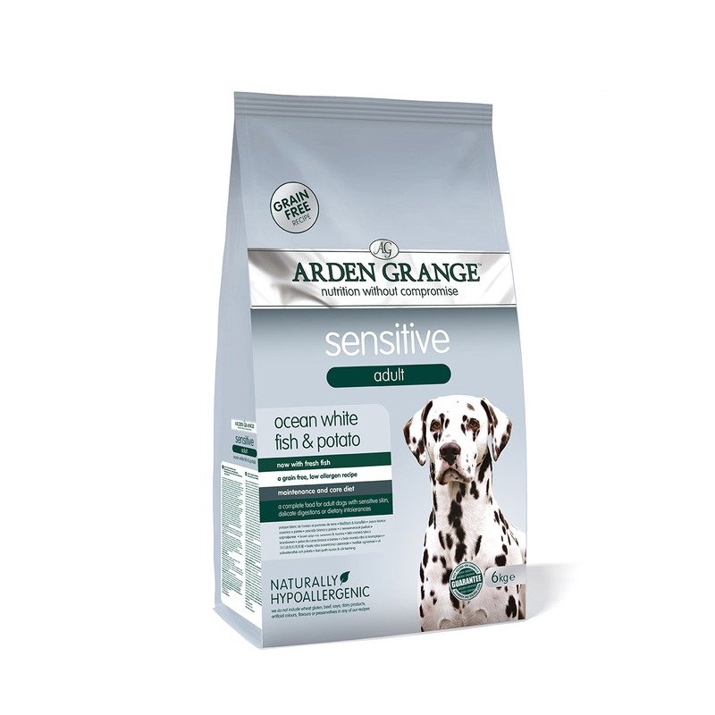 ARDEN GRANGE Arden Grange GF Sensitive сухой беззерновой корм для собак с деликатным желудком и чувствительной кожей с белой рыбой и картофелем - 6 кг