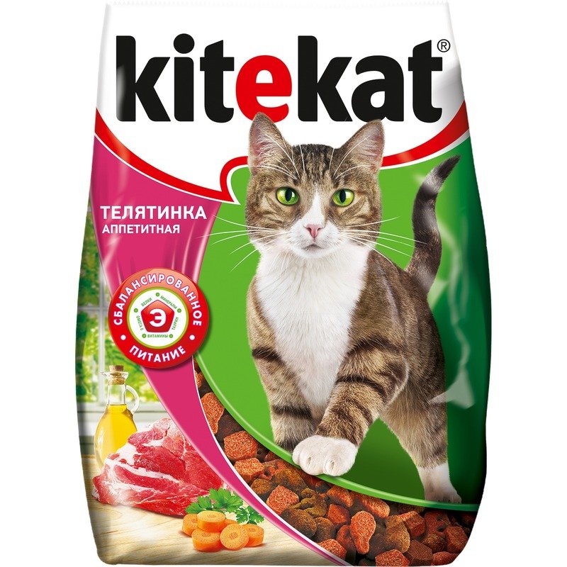 Kitekat полнорационный сухой корм для кошек, с аппетитной телятинкой - 350 г