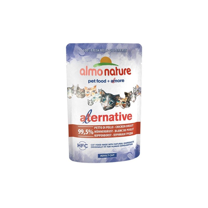 Almo Nature Alternative Adult Cat Chicken Breast влажный корм для кошек, с КУРИНОЙ грудкой 99,5% мяса, кусочки в бульоне, в паучах - 55 г