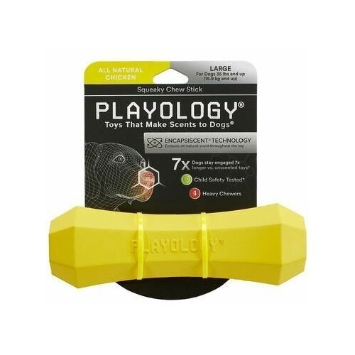 Playology жевательная палочка SQUEAKY CHEW STICK для собак средних пород с ароматом курицы, средняя, цвет желтый