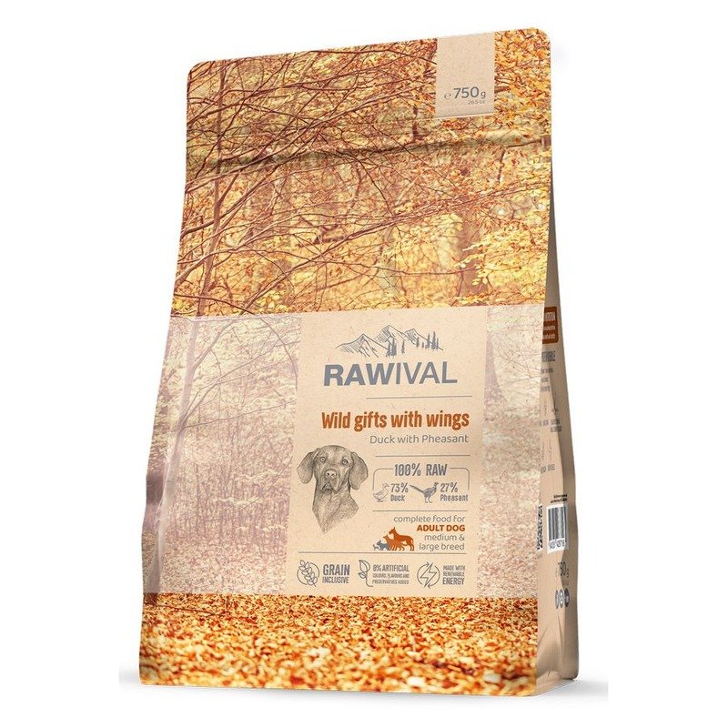 Rawival Wild Gifts with Wings сухой корм для собак средних и крупных пород, с уткой и фазаном - 750 г