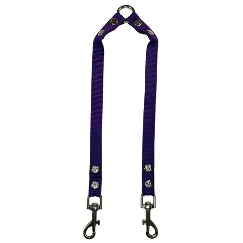 Поводок-сворка для собак нейлоновый 50 см х 2 х 20 мм фиолетовый (до 35 кг х 2) / поводок-сворка нейлоновый с карабинами