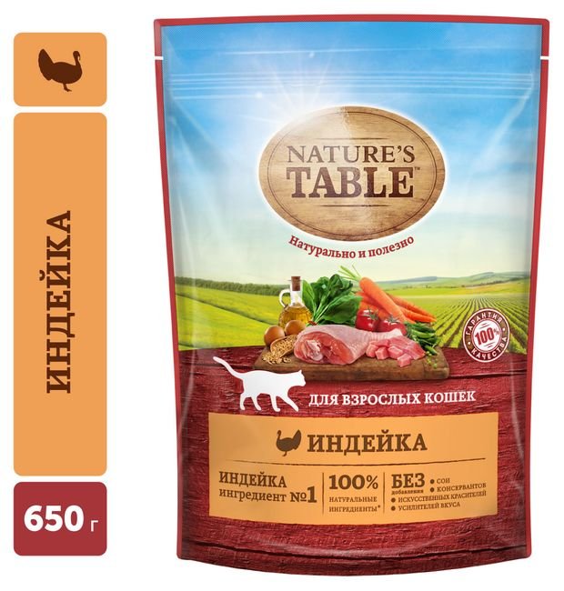 Сухой корм для кошек Nature's Table индейка, 650 г