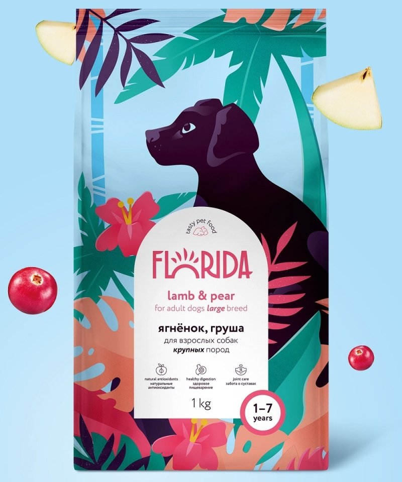 FLORIDA FLORIDA сухой корм для взрослых собак крупных пород с ягненком и грушей (1 кг)