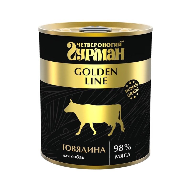 Четвероногий гурман Четвероногий Гурман Golden line влажный корм для собак, с говядиной, кусочки в желе, в консервах - 340 г