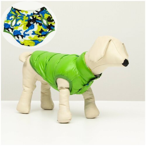 Куртка для собак двухсторонняяс принтом, размер 14 (ДС 32 см, ОГ 42 см, ОШ 31 см), зелёная