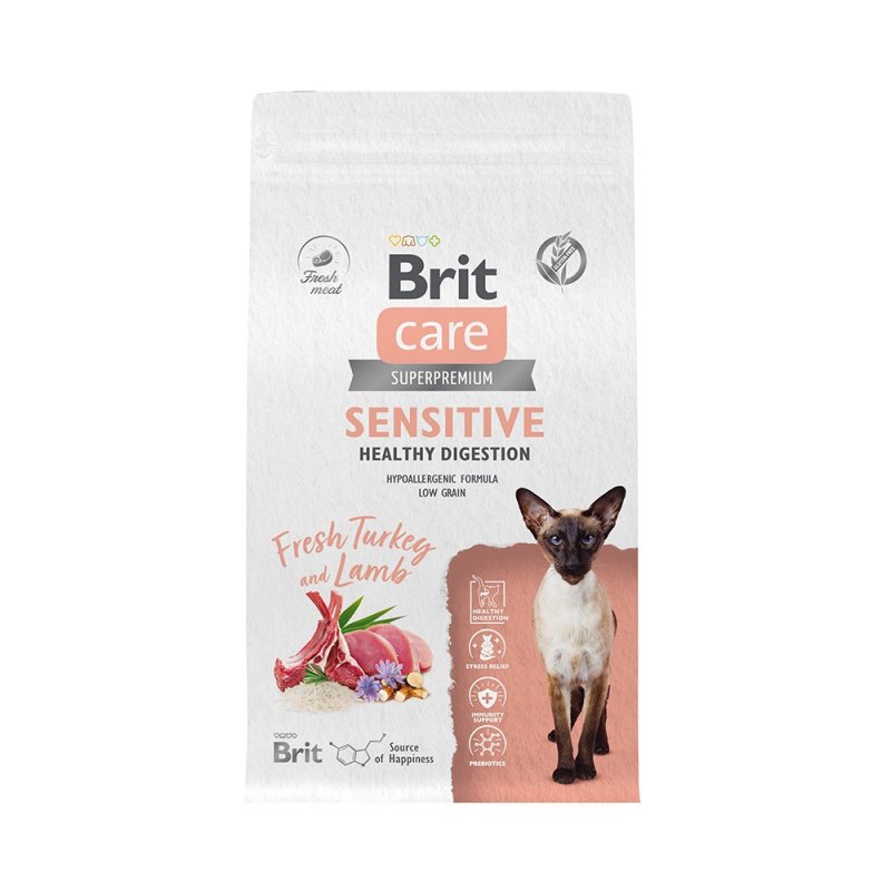 Корм для кошек Brit Care Sensitive Healthy Digestion индейка с ягнёнком сух. 1,5кг